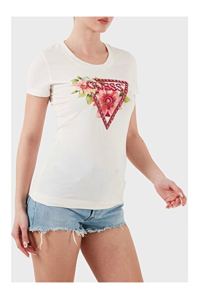 Guess SS CN TRIANGLE BEADS TEE Γυναικείο λευκό μπλουζάκι W5GI10J1314-G012