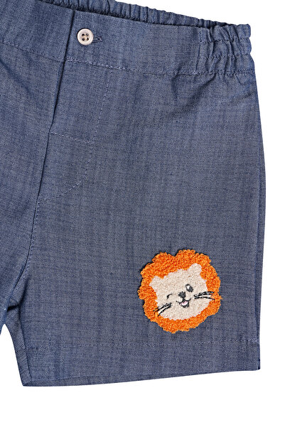 Miny Center Nakış Detaylı Erkek Bebek Şort Mavi