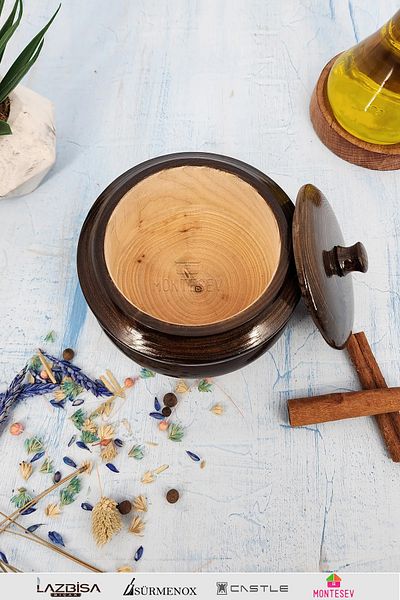 MONTESEV Wooden Covered Sugar Bowl, Salt Shaker, Spice Shaker, Snack Bowl, Covered Bowl