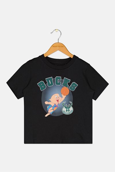 NBA x Space Jam Kids Boy Short Sleeve Milwaukee Bucks T-Shirt, Black