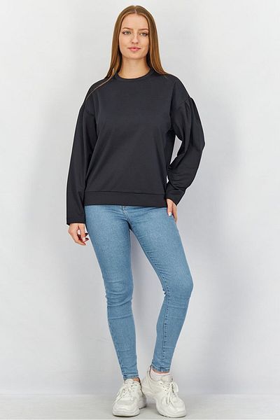 NU-IN Women Crew Neck Plain Sweatshirt, Black