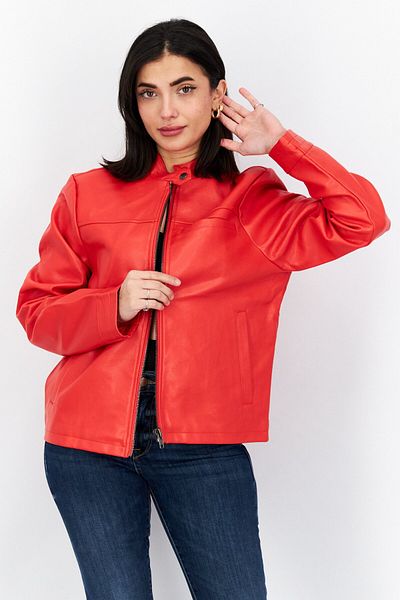 NA-KD Women Solid Motor Jacket, Red