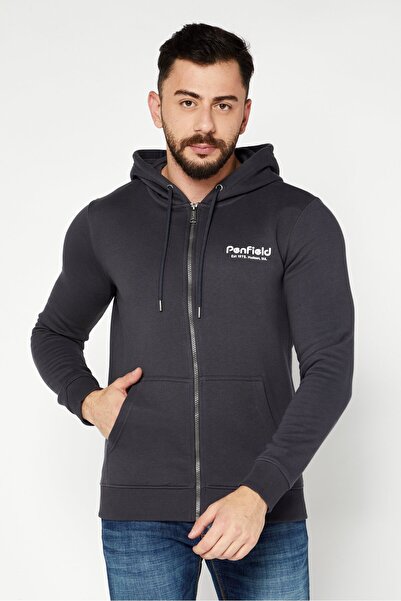Penfield سويت شيرت رجالي بغطاء رأس وشعار العلامة التجارية، رمادي