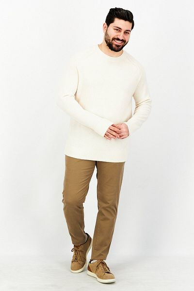 CELIO Men Crew Neck Knitted Long Sleeves Sweater, Off White
