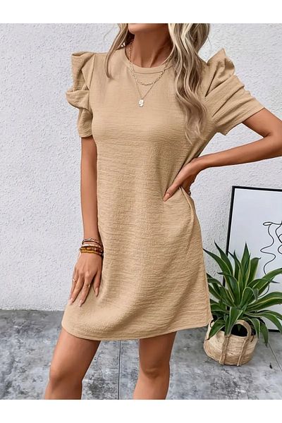 HAZEGO Modavera Women's Short Sleeve Crew Neck Watermelon Sleeve Crepe Dress