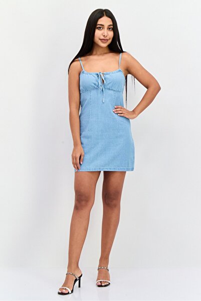 WRANGLER Women Washed Denim Mini Dress, Blue