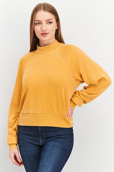 Forever 21 Women Mock Neck Long Sleeve Sweater, Mustard