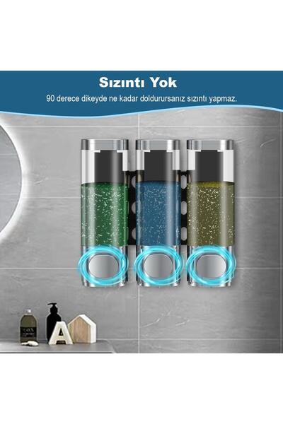 3SD Colour'S Duvara Monte Sızdırmaz 3 Bölmeli Sıvı Sabun & Şampuan Duş Dispanseri - Pratik Ve Şık Tasarım