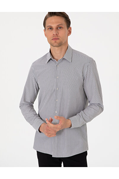 Pierre Cardin Siyah Slim Fit Çizgili Uzun Kollu Gömlek 50307142-VR046
