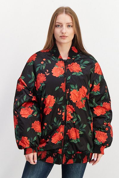 Reserved Women Floral Print Bomber Jacket, Black