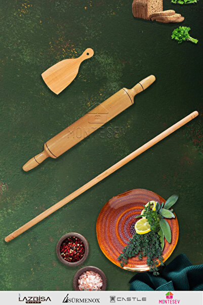 MONTESEV Zümrüt Serisi Ahşap Hamur Açma Oklavası Merdanesi Hamur Kesici Börek...