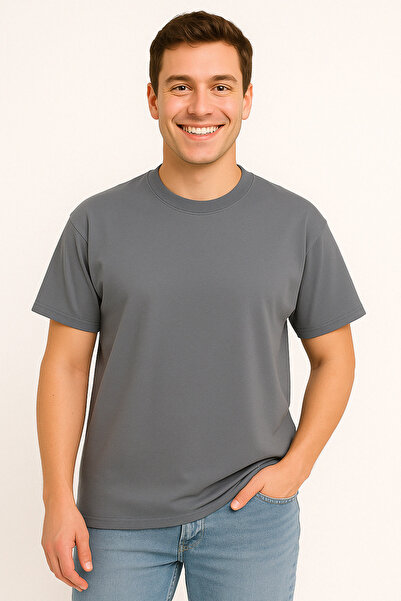 İpek Tekstil 100% Cotton Men's T-Shirt Oversize Solid Color Basic Combed Cotton Crew Neck