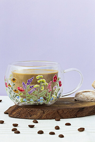 Glass In Love Çiçek Desenli Borosilikat Kupa