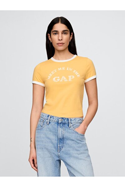 GAP Kadın Sarı Logo Crop T-Shirt