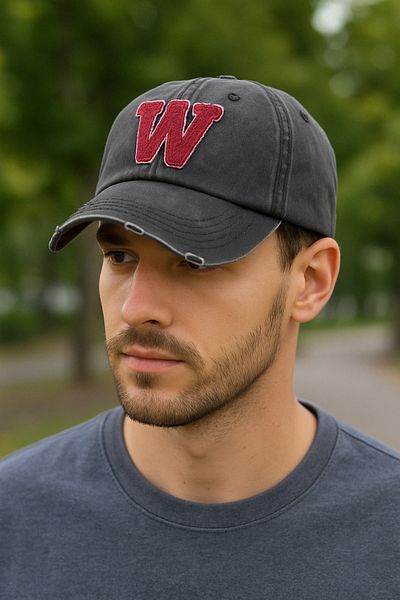 LAGRANZE Men's Sports Hat Black Adjustable Vintage Vintage W Model