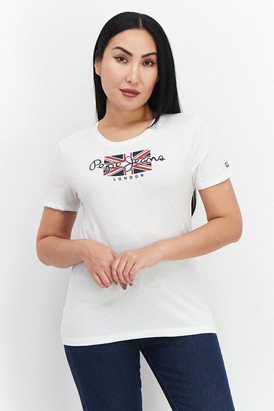 Pepe Jeans Women Crew Neck Short Sleeves Brand Logo T-Shirt, White
