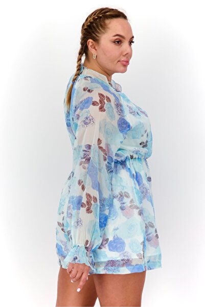 Beulah Women Floral Print Long Sleeve Playsuit, Turquoise Combo