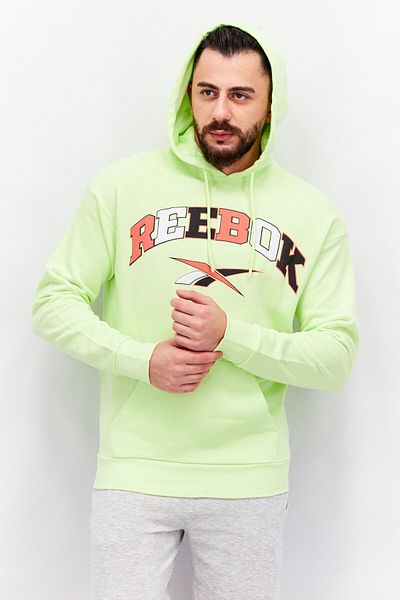 Reebok Men Sports Fit Long Sleeve Brand Logo Hoodie, Green