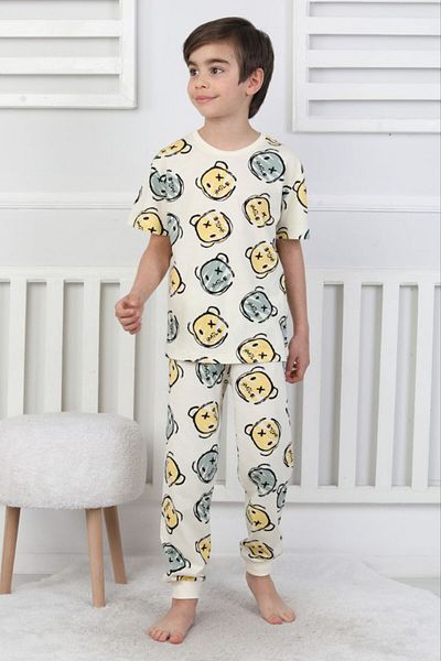 bunny hopp Set pijamale de vară cu model ursuleț pentru băiat, 100% bumbac, jerseu simplu, pieptănat, 3-13 ani