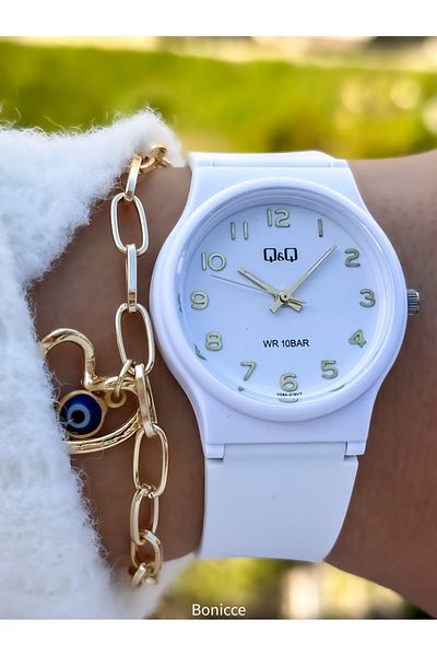Q&Q 10 Bar Waterproof White Silicone Cord - Girl's Wristwatch (Suitable for Pool and Sea Use)