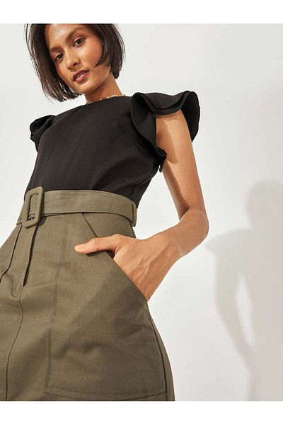 The Label Life Olive Belted Mini Skirt