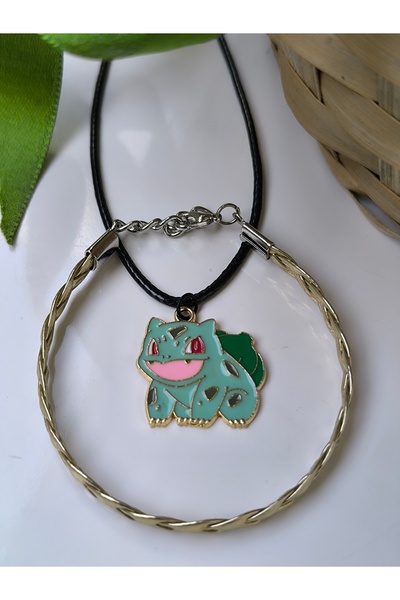 Esey Dizayn Bulbasaur Pokemon Kolye Ve Deri Bileklik