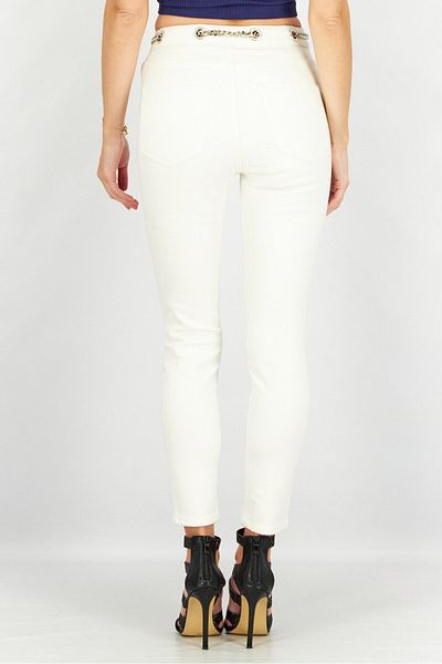 The Kooples Women Regular Fit Solid Pants With Chain Belt, White