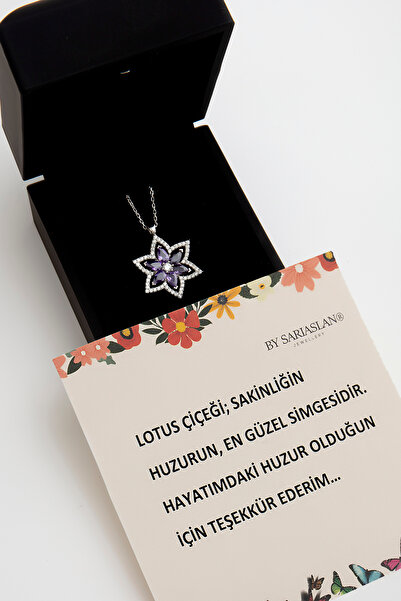 SARIASLAN Özel Işıklı Kutuda Notlu Lotus Çiçeği Kadın Gümüş Kolye,En güzel do...