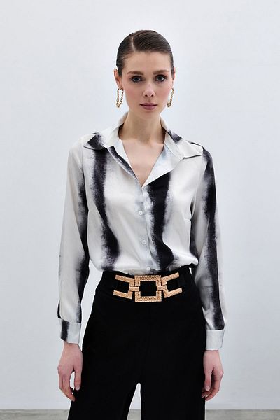 Sateen Patterned Classic Shirt - Black
