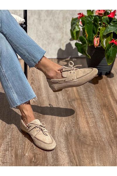 SİBA SHOES Mimi Genuine Suede Leather Beige Women's Loafer