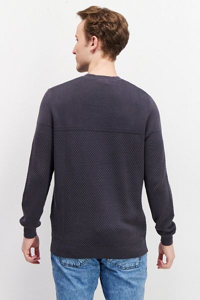 CELIO Men Crew Neck Long Sleeve Knitted Sweatshirts, Dark Grey
