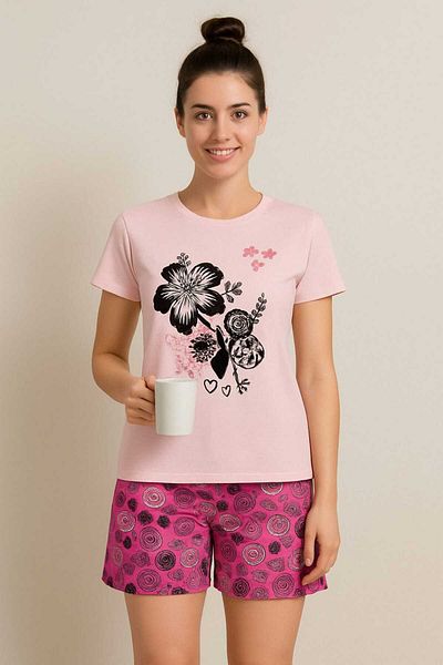 gigigiyim Women's Pajama Set with Floral Patterned Shorts