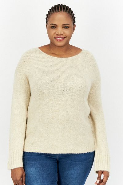 Esprit Women Boat Neck Knitted Sweater, Beige