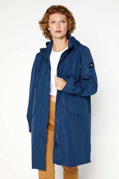 Aigle Women Hood With Drawstrings Windbreaker Jacket, Navy Blue