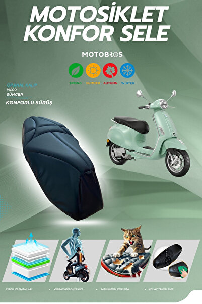 Motobros متوافق مع Vespa Primavera - غطاء مريح، إسفنجة فيسكو مقاومة للتمزق