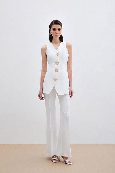 Sateen Ecru Colored Gold Buttoned Vest