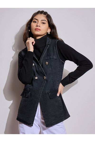 Sassafras By Styli جاكيت جينز بدون أكمام بجيوب