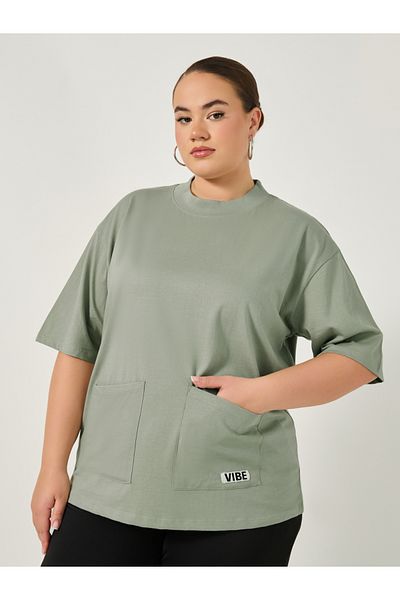 Styli Plus Size Round Neck Oversized T-Shirt with Utility Pockets