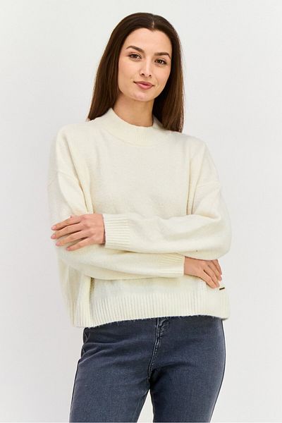 Pepe Jeans Women Mock Neck Knitted Long Sleeves Sweater, Ivory