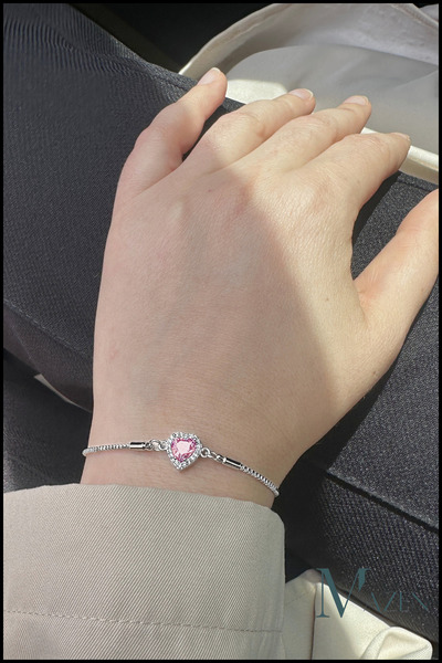 MAZEN نوعية جيدة سبائك الفضة اللون الوردي القلب مع سوار المرأة المصعد حجر الراين