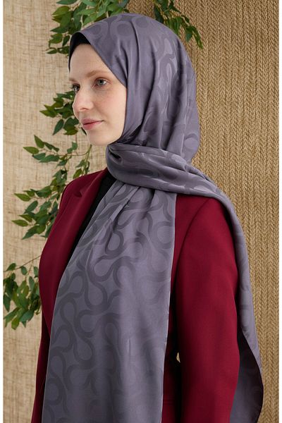 Fatma Atasoy Wave Anthracite Jacquard Shawl