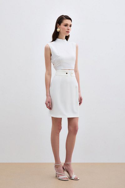 Sateen Fusta mini cu accesorii snap - Ecru