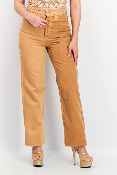 TopShop Women Regular Fit Textured Corduroy Pants, Brown