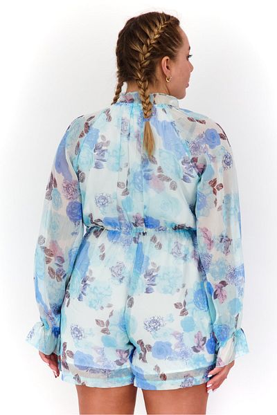 Beulah Women Floral Print Long Sleeve Playsuit, Turquoise Combo