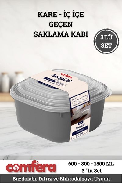 BAGER MARKET Set of 3 Microwave Compatible Storage Containers, Airtight, Leakproof Food Container with Hard Lid