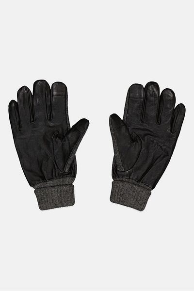 CELIO Men Knitted Gloves, Grey/Black