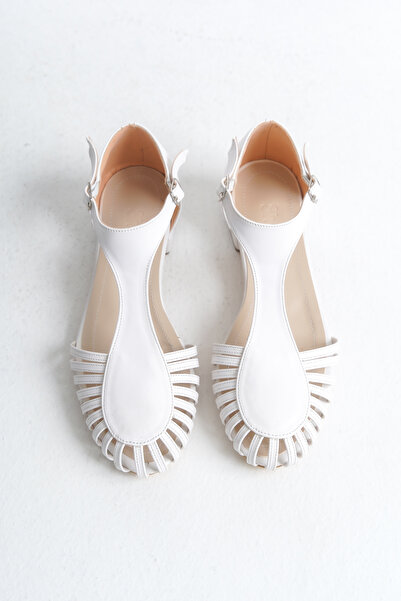 Shoesers Women's Special Design Front Stripe Detailed Ankle Strap Sun Ballerina Shoes