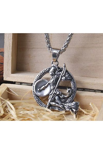 voyageaccessory Stainless Steel Gothic Ancient Athena Pendant with 65cm Chain