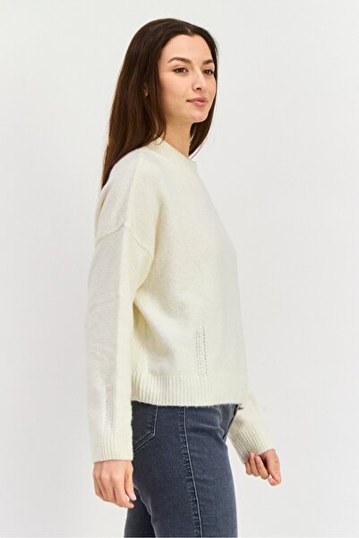 Pepe Jeans Women Mock Neck Knitted Long Sleeves Sweater, Ivory