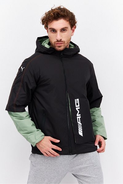 Puma جاكيت رياضي رجالي بأكمام طويلة ومضاد للرياح، لون أسود